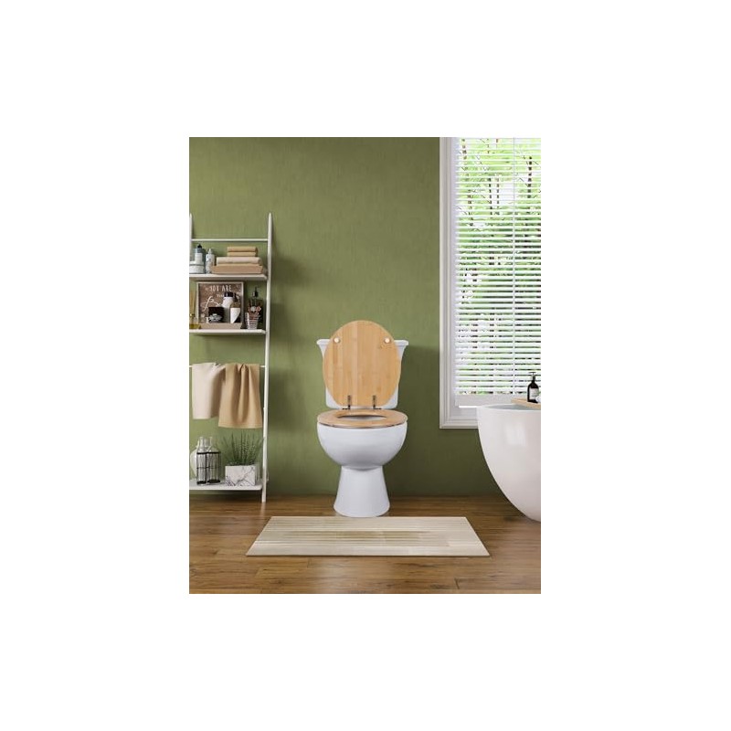 Round Bamboo Toilet Seat with Zinc Alloy Hinges, Easy to