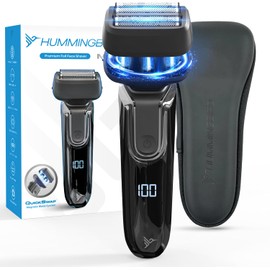HUMMINGBIRD MK7 Premium Foil Face Shaver, Four Blade Foil Shaver with Long Hair Leveler, Electric Razor for Men, Waterproof Wet & Dry Shave, Cordless USB-C Rechargeable, LED Display, Travel Case