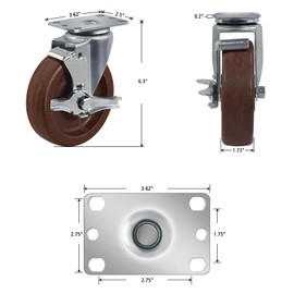 HANDSAMMU 5"X1.5" Heavy Duty Casters- Hi Temperature Wheels, Set of 4 with Strong Capacity 3200 LB, Temperature Range:-40F to 525F. Use for Equipment Such as Ovens,Kilns,and Dryers (2 Brake &2 Rigid)