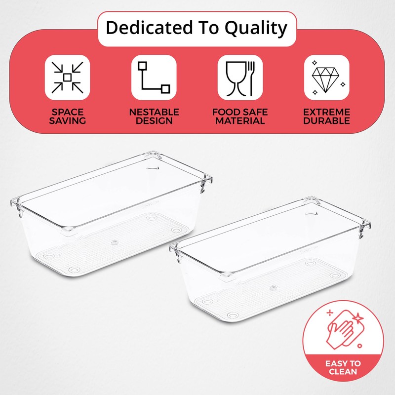 Amtido 4 Pack Drawer Organisers - Sturdy Clear Plastic -