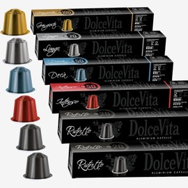 5 Types 60 Pieces, Made in Italy, Nespresso Compatible Capsules, DolceVita, Coffee Trial Set, Made in Italy (Aluminum Capsules)