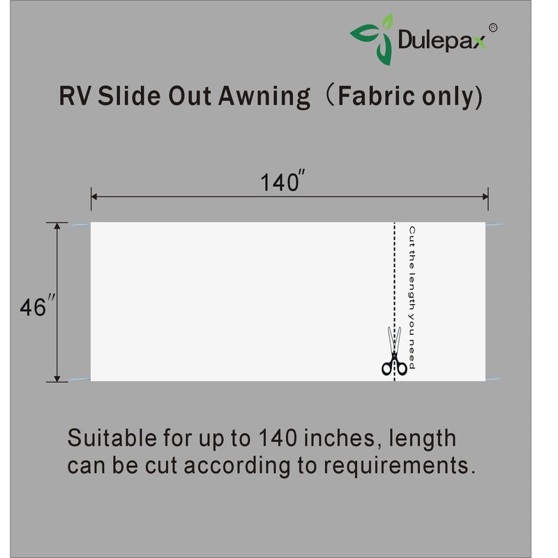 Dulepax-RV Slide Out Awning Fabric Replacement-(46" x 140", White- Fabric