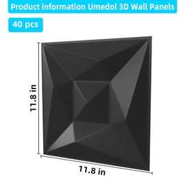 Umedol 40 PCS 3D Wall Panels for Interior Wall Décor Black 11.8"*11.8" Wall Covering Panels，PVC Textured 3D Wall Tile for Living Room，Bedroom DIY Interior Wall Decor