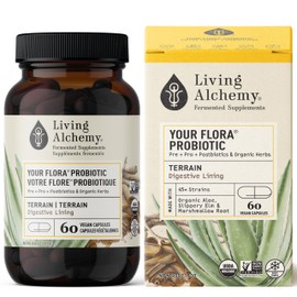 Living Alchemy Gut Health Supplement - Your Flora Probiotic Terrain with Fermented Soybean, Aloe Vera, Prebiotics, Digestive Enzyme, Probiotics for Men & Women - Vegan, Non-GMO - Living Alchemy, 60 Pcs