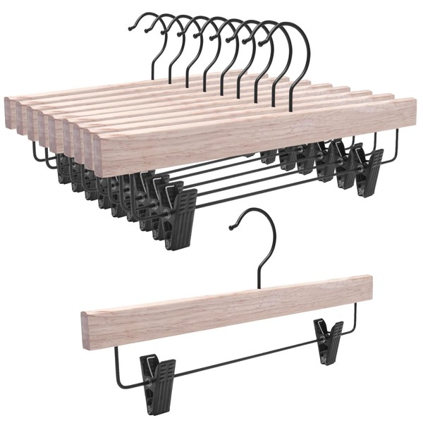 Nature Smile Deluxe Wooden Pants Hangers,Solid Rubber Wood Jeans Skirt