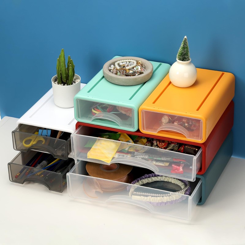 PATIKIL Small Stackable Storage Drawers, Stacking Drawers Mini Desk Bathroom
