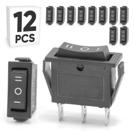 12-Pack Rocker Toggle Switch, ON/Off/ON SPDT 3Pin Heavy Duty 20A Boat Switches for Home Auto Car Marine Boat, KCD3-103, Black