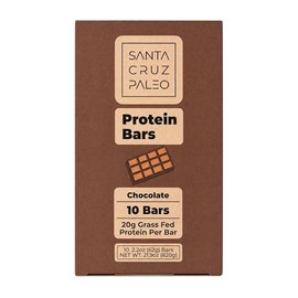 Santa Cruz Paleo Protein Bar – 20g Grass-Fed Whey & Collagen Protein – Wildflower Honey Sweetened, No Seed Oils, High Protein Snack Bar (Chocolate Flavor, Pack of 10)