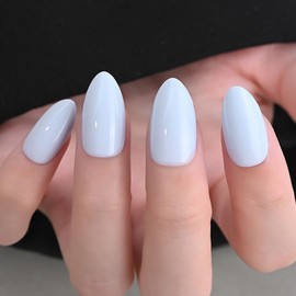 evpct Sky Blue Press on Nails Almond Short, Glossy Short Almond Fake Nails Kit for Women, Soft Gel Press On Nail with Nail Glue, 15 Sizes 30Pcs Reusable Stick on Acrylic Fake False Nail Manicure Set