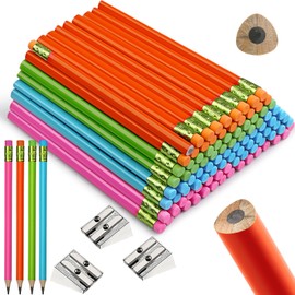 Fainne 102 Pcs Back to School Classroom Supplies Bulk 96 Jumbo Large Giant Fat Thick Pencils 6 Sharpeners for Kids Beginners Preschoolers Kindergarten Students Teachers(Colored,Triangle)