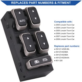 Obaee Front Left Driver Side Power Master Window Switch Compatible with Lincoln Town Car 2003 2004 2005 2006 2007 2008 2009, Replace OE 5W1Z-14529-BA, 901-326, 3W1Z14529BA