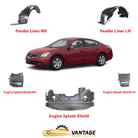 Vantage Auto Parts - Front Fender Liners + Engine Splash Shields LH & RH Compatible with Nissan Altima 2007-2009 | DIRECT REPLACEMENT | ‎63840ZX00A 63841ZX00A | ‎NI1251135 NI1250135 NI1250139