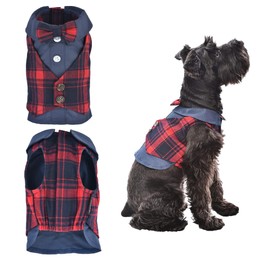 Parisian Pet Plaid Dog Shirt - Scottish Red/Blue Tuxedo Dog Clothes - Stylish Dog Wedding Outfit - Lightweight Party Puppy Dress - Dog Shirts for Small Dogs S