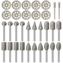 Yuiturt 32Pcs Diamond Grinding Bit Set for Dremel Drill Bits, Diamond Grinding Burr Rotary Tool Accessories with 3mm Shank Cutting Wheel for Engraving Stone Jewelry Carving Polishing