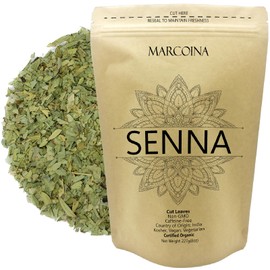 Organic Senna Leaves Herbal Loose Tea by Marcoina - Cut Leaves, 227g in Resealable Bag, Caffeine-Free Tea from India - Known as Cassia angustifolia, Tinnevelly senna, séné – 8oz.