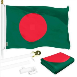 UD_G128 Combo Pack: 6 Ft Tangle Free Spinning Flagpole (White) & Bangladesh Flag 3x5 Ft Printed 150D Polyester, Brass Grommets (