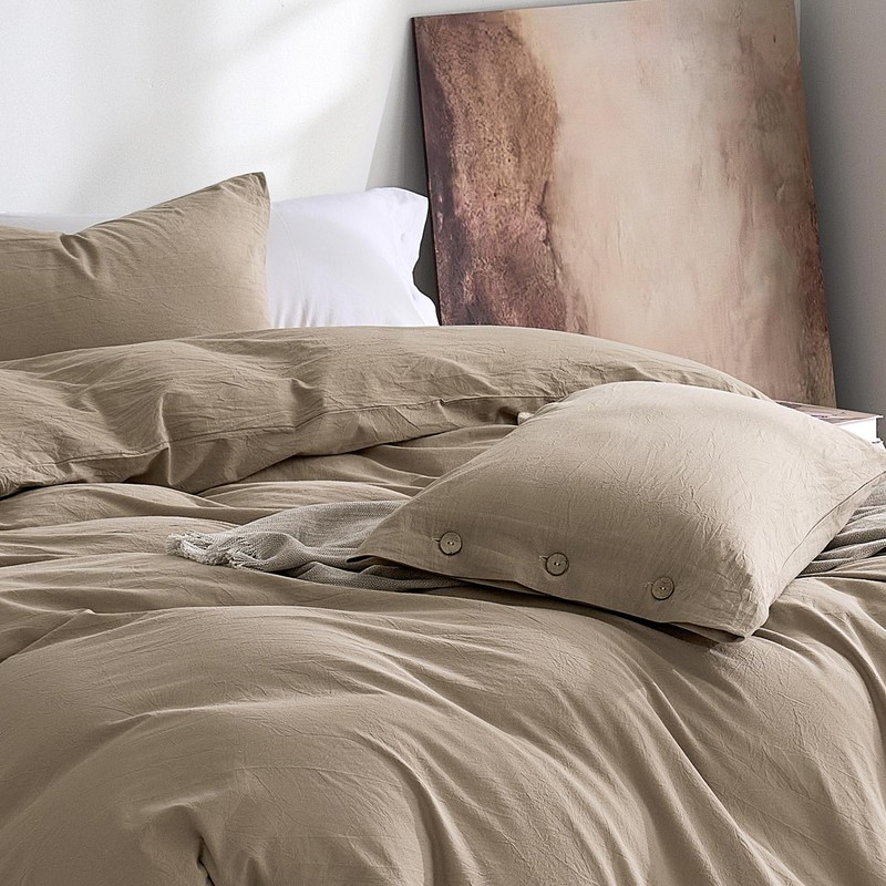 JELLYMONI 100% Washed Cotton Pillowcases, Standard, Button Closure