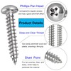 FandWay Phillips Pan Head Self-Tapping Screws, 304 Stainless Steel Round