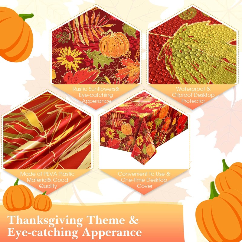 Tegeme 1 Pcs Thanksgiving Tablecloth Disposable Rectangle Plastic Tablecloth Fall