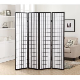 Roundhill Furniture Oriental Shoji 4 Panel Screen Room Divider, Black and Roundhill Furniture Black Japanese 4-Panel Screen Room Divider, Plum Blossom