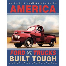 Desperate Enterprises Ford Trucks Built Tough Tin Sign - Nostalgic Vintage Metal Wall Decor - Made in USA