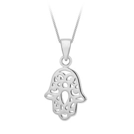 Tuscany Silver Women's Sterling Silver Cut Out Hamsa Hand Pendant on Curb Chain of 46 cm/18 Inch
