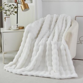 YOU SA Faux Rabbit Fur Throw Blanket, Super Soft Plush Fluffy White Blanket for Couch Bed, Luxury Cozy Warm Fleece Blanket for Women Kids Men,Ivory White, 63''x79''