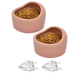 Niwaes 2 Pcs Bird Food Bowl Small Ceramic Bowls for Birds Parakeet Food Bowl Parrot Feeding Cups, Bird Cage Feeder with 2 Plastic Feeding Clips for Parakeets Conure Cockatiels Lovebird Budgie (Pink)