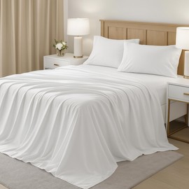 Beddora Bed Sheets Set – 4-Piece Cooling Deep Pocket Sheet Set – Ultra-Soft, Wrinkle-Free Microfiber Sheet Set, Hotel Luxury Easy-Care Bedsheets Set (Harbor Gray) (White, Twin)