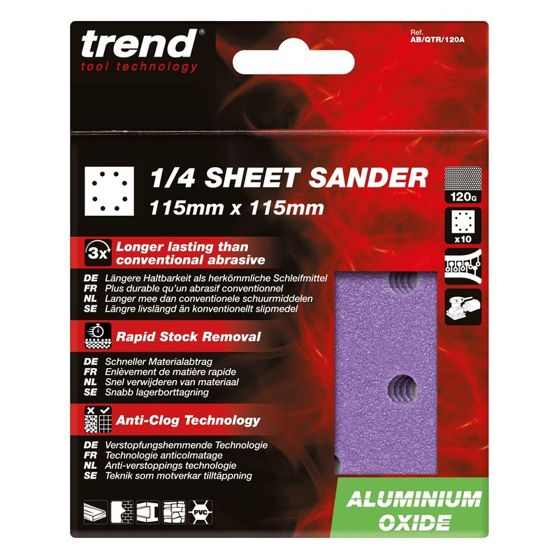 Trend Aluminium Oxide 1/4 Sheet 114 x 110mm 120 Grit