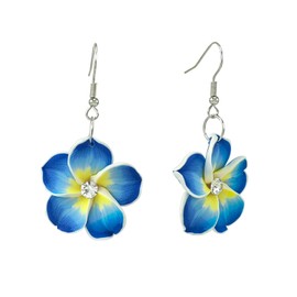 Floral Dangle Earrings for Women Hawaiian Tropical Plumeria Rubra Flower Drop Earrings with Cubic Zirconia Luau Beach Party Vacation Hawaiian Accessories Jewelry Gift