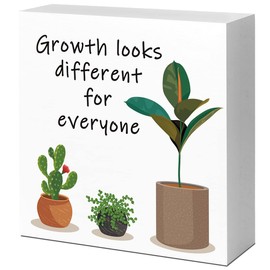 Inspirational Wood Block Sign,Growth Looks Different for Everyone Plant Motivational Wooden Block Sign for Home Bedroom Office Desk Table Decor,Inspirational Cheer Up Gift for Coworker Friend
