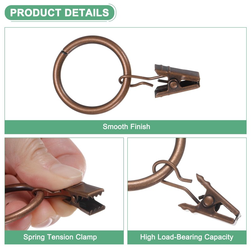 M METERXITY 40-Pack Red Bronze Curtain Rings with Clips, Rustproof