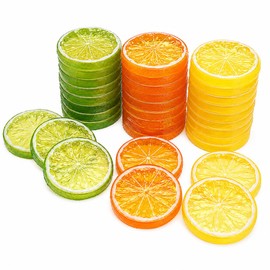 60 Pcs Artificial Lemon Slices Fake Fruit Props Yellow Green Orange