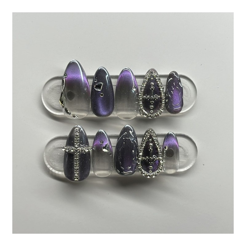 Double Cross Handmade Nail Tips - Long Coffin / 더블