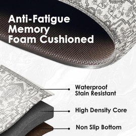 Arttown Anti-Fatigue Kitchen Rug Set of 2 Boho Grey White Cushioned Floor Mat, Standing Waterproof Non-Slip Mat and PVC Ergonomic Comfort Foam Rug for Kitchen