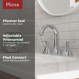 Pfister Bruxie Bathroom Sink Faucet, 8-Inch Widespread, 2-Handle, 3-Hole, NSF Certified, Polished Chrome Finish, LF049BIEC