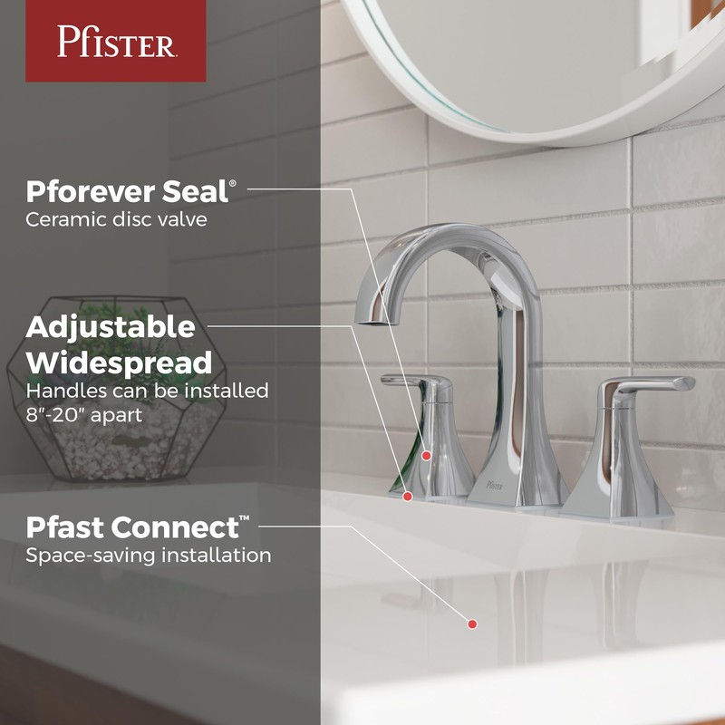 Pfister Bruxie Bathroom Sink Faucet, 8-Inch Widespread, 2-Handle, 3-Hole, NSF