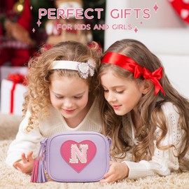 KKXIU Kids Purse Toddler Gifts for Girls and Women Vegan Leather Crossbody Bag with Tassel (Purple-N)