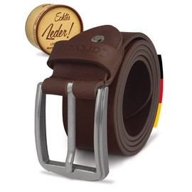 Cartvelli Men’s Vintage Leather Belt, 38 mm, Made in Germany - Gift Box - Silver Belt Buckle - brown