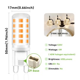 TJOY 12 Pack G9 LED Bulb 4W, 40 Watt Equivalent, 2700K Soft Warm White, Replacement for T4 G9 Halogen, Bi-pin Base Small Light Bulb for Chandelier, 120V 450 Lumen Energy Saving Bulb, Non-dimmable