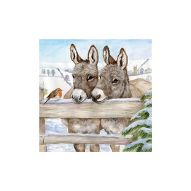 Serviette Papierserviette "Eselpaar" 5/20 Stück mehrlagig Servietten Tischdeko Besteck Winter Vogel am Zaun 20 Stück