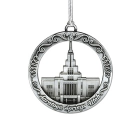 LDS Temple Ornament by Ringmasters | Antique Silver-Finish Hanging Ornament | LDS Missionary Ornament Exchange Ideas, (Saratoga Springs Utah)