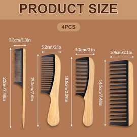 Juego de 4 peines de dientes anchos de bambú, peine de dientes anchos de madera para mujer, peines desenredantes para cabello rizado húmedo y grueso c