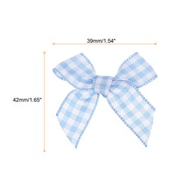 MECCANIXITY 100Pcs Mini Gingham Ribbon Bow 1.5" Checkered Fabric Satin Ribbon Bows for Craft DIY Hair Bow Sewing Wedding Birthday Party Light Blue and White