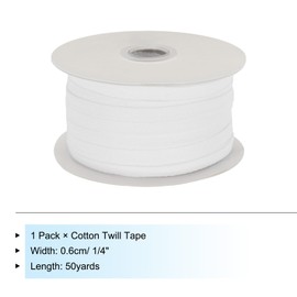 PATIKIL Cotton Twill Tape 1/4 Inch 50 Yards 100% Cotton Ribbon Bias Tape Herringbone Webbing Trim for Sewing Gift Wrapping, White