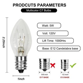 Bokoiuu 25 Pack Christmas Decor Replacement Bulbs Clear, 5 Watt C7 Light Bulbs, E12 Candelabra Base C7 Incandescent Bulb for Indoor/Outdoor Christmas String Lights