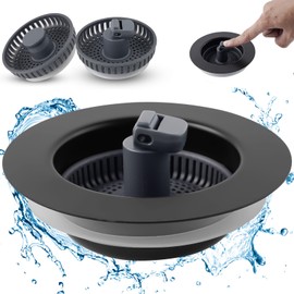 Metal Kitchen Sink Drain Strainer Stopper Kit, 3 in 1 Pop-up Kitchen Sink Stopper with Basket Strainer for Standard 3-1/2 Inch Drain, Extra 2 Mesh Strainers, Fast Drainage & Odor Control, Black
