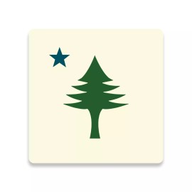 Retro Planet Vinyl Sticker; Maine State Flag Pine Tree & Star Die Cut Sticker Souvenir Decal