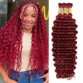 Human Braiding Hair for Boho Braids 18 Inch 120g 99J Burgundy Deep Wave Boho Human Hair Curly Braiding 100% 12A Virgin Curls Bulk No Weft Bohemian Bundles Extensions for Knotless Braids